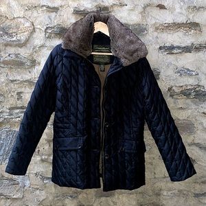 Eddie Bauer Premium Goose Down Quilted Coat Detachable Faux Fur Collar - Size M